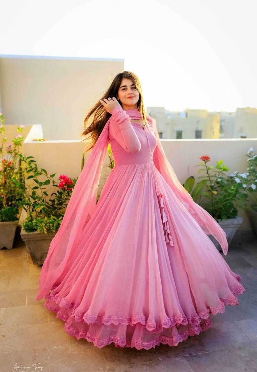 Georgette keyuri Flaired Gowns Anarkali Gown With Dupatta - MYLUXURY LANE ENTERPRISE